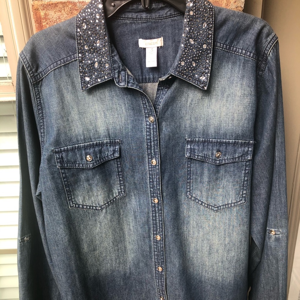 Chico’s Denim Stones and Studs collared Shirt